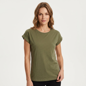 T-shirt Femme Vert Olive à Manches Courtes 100% Coton Tricoté Décontracté Respirant Col Rond Coupe Classique Printemps Été Bangladesh - Product Image 2