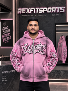 REXFITSPORTS 2026 Sudadera con capucha rosa personalizada con cremallera completa, estilo urbano, forro polar premium, logotipo personalizado, venta al por mayor - Product Image 5