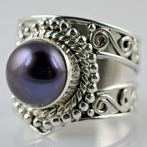 Freshwater Black Pearl <b>Ring</b>, 925 Sterling <b>Silver</b> <b>Statement</b> Promise <b>Ring</b> for Women, Freshwater Pearl Handmade Boho Jewelry, June - Product Image 6