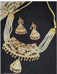 High Quality Gold Plated Zircon Ethnic Necklace Set Girls Stylish Everyday Wear Wedding <b>Gift</b> Party Collection Available Export - Product Image 3