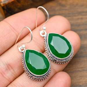 Pendientes de piedra preciosa de ónix verde, plata de ley 925, pendientes de plata hechos a mano, joyería de piedras preciosas naturales, regalo para el amor - Product Image 4