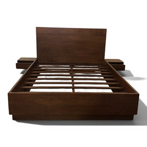 Scandinavian Solid Teak Wood Platform <b>Bed</b> Frame with Slatted Base and Wide Headboard Eco-Friendly Durable King/<b>Queen</b> <b>Sizes</b> - Product Image 1