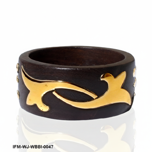 Brazalete de Madera Oscura Hecho a Mano con Elegante Incrustación de Latón, Brazalete de Madera con Diseño Floral Bohemio - Product Image 2