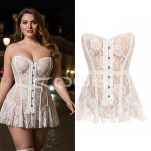 Fabricant sur mesure de corsets blancs en dentelle florale transparente avec mini-robe évasée et dos lacé réglable - Product Image 5