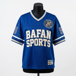 Camiseta de Fútbol Femenina Premium, Transpirable, de Micro Malla de Poliéster, Azul Rey, Blanco y Dorado, con Logotipo Personalizado - Product Image 1