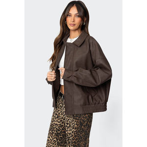 Veste en cuir PU pour femme, coupe ample, courte, imperméable et coupe-vent, avec fermeture éclair, pour moto, automne-hiver - Product Image 3