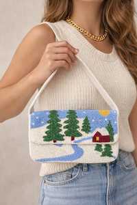 <b>Hand</b>-Beaded Winter Cabin Shoulder Bag – Holiday Evening Clutch - Product Image 3