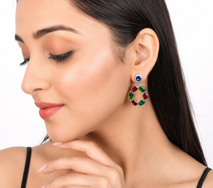 Verified Manufacturer Blue <b>Cat</b> Eye Stone Open Oval <b>Earrings</b> for Women | Oxidized Silver Brass Statement Jewelry Bulk Supplier - Product Image 4