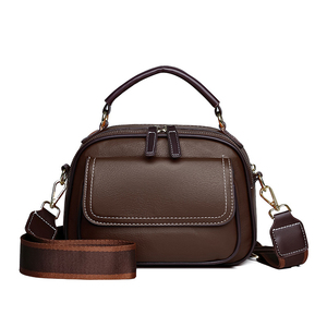 Bolso de Mano de Cuero Genuino para Mujer con Correa Extraíble, Cierre de Cremallera, Estilo Clásico, para Uso Diario, Color Marrón - Product Image 1