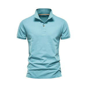 Polo de Punto de Manga Corta Azul Claro para Hombre, Color Sólido, Estilo Casual, Corte Regular, Tejido Piqué Transpirable - Product Image 1