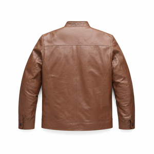 Men's Genuine Cow Skin Winter Motorcycle Slim Fit Stand Collar Waterproof Windproof Leather <b>Jacket</b> with Front Logo - Product Image 1