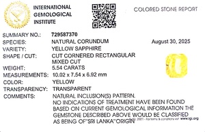 พลอยแซฟไฟร์สีเหลืองทรงแปดเหลี่ยมธรรมชาติ 5.54 กะรัต จากศรีลังกา สำหรับทำเครื่องประดับและแหวน พร้อมแผนภูมิราตติ 6.25 YTNNS-200 - Product Image 6