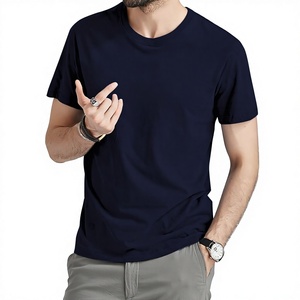 Camiseta Personalizada de Manga Corta para Hombre, Cuello Redondo, Color Azul Marino, Corte Regular, Estilo Casual, Tejido de Punto, Poliéster/Algodón, Color Sólido - Product Image 1