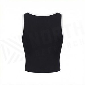 North Approach Women's Black V-Neck Crop <b>Top</b> Spaghetti Strap <b>Sweat</b>-Wicking Yoga Wear Solid Color Seamless Design - Product Image 2