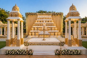 Mandap rond en bois de mariage design, magnifique mandap pour cérémonie de mariage indienne, mandap moderne pour mariage indien multiculturel, Canada - Product Image 5