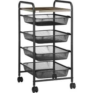 Chariot de rangement mobile à 3 niveaux en fil métallique avec base en bois, étagère utilitaire pour cuisine et salon - Product Image 3