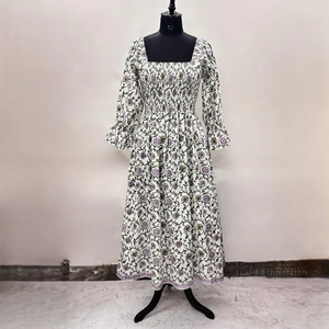 Vestido Casual Midi para Mujer, Tejido 100% Algodón, Liso, Manga Corta, Cintura Imperio, Estilo Babydoll, Cuello en V, Holgado, Funcional - Product Image 1