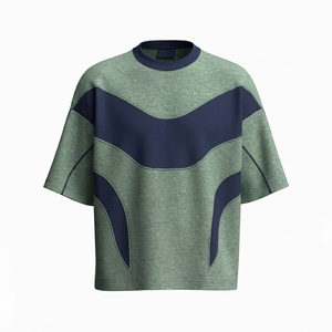 T-shirt Homme Oversize à Manches Courtes, Motif Géométrique Color Block, Tricoté Respirant, Col Rond Décontracté, Gris - Product Image 1