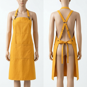 Women Chef <b>Apron</b> 280 GSM Premium Cotton Canvas Mustard Yellow Adjustable Cross Back Custom Embroidery Print Woven Label - Product Image 1