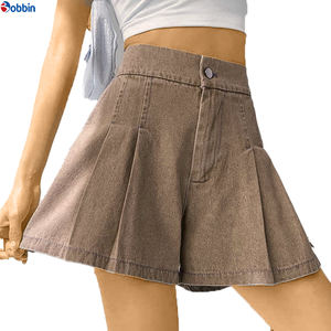 Shorts de mezclilla para mujer, pantalones cortos de mezclilla de talla grande con pliegues y pierna ancha, pantalones cortos elásticos de mezclilla para mujer - Product Image 5