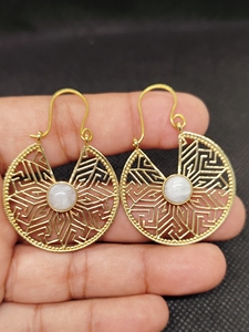 Moonstone Export Brass Gemstone Drop Earrings Bulk Handcrafted Gold Plated Finish Pattern Bezel - Product Image 4