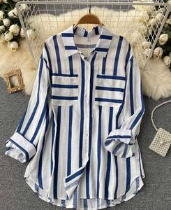 Chemisier décontracté uni pour femme, manches longues, col rabattu, broderie vintage, logo frontal, collection printemps-été-automne, vente en gros - Product Image 6