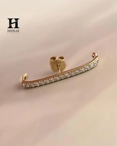 Pendientes de Diamantes Cultivados en Laboratorio Personalizados, Oro de 14K, Pendientes Largos Minimalistas con Barra, para Mujer, Diamante de Corte Brillante Redondo - Product Image 6