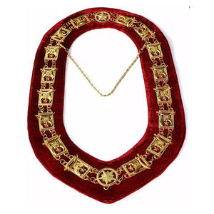 Masonic <b>Collar</b> Shriners Dress Gold <b>Metal</b> Chain Red Velvet Backing Premium Quality Fabric With Customized Chain <b>Collar</b> - Product Image 1