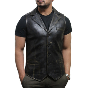 Chaleco de Cuero Genuino para Hombre, Cuello Camisero, Botones al Frente, Sin Mangas, Estilo Motero, Ropa de Otoño - Product Image 1