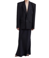 Blazer long sur mesure en velours tissé noir uni, respirant, à bouton unique, manches longues, coupe ample pour femme, viscose/polyester