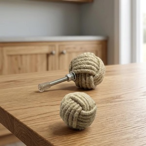 Modern Jute Rope Knob Round Furniture Handle for Dresser Bedroom Drawer Cabinet Outdoor Home Office Decor Durable Wooden Style - Product Image 3