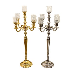 Candélabre de table à 5 bras en métal plaqué or, dernier design, pour mariage, décoration de table de Noël et centre de table pour la maison - Product Image 3
