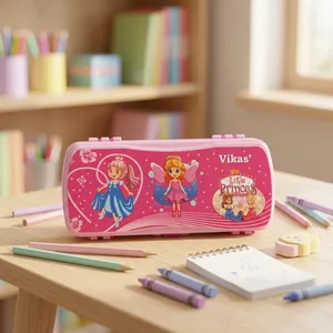 VIKAS X MAXO <b>Pink</b> Pencil <b>Box</b> Hard Plastic Stationery Storage Case with Strong Clip Closure Lightweight Organizer for School - Product Image 5