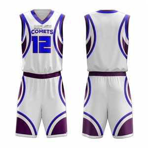 Conjuntos de Uniformes de Baloncesto Impresos Antibacterianos 100% Poliéster para Competencia, Entrenamiento, Campamento, Uniformes de Equipo, Camisetas de Verano - Product Image 2