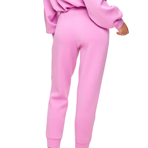 Women Pink Fleece Jogger Sweatpants Elastic Waist <b>Cuffed</b> Bottom Relaxed Fit Casual Soft Winter <b>Trousers</b> - Product Image 2