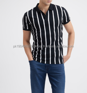 Polo pour homme 100% coton à manches courtes, coupe ajustée, rayures verticales noires et blanches, tissu tricoté respirant, livraison DDP - Product Image 6