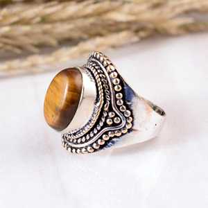 SHYAM JEWELRS Natural Tiger Eye Stone <b>Ring</b> <b>Men</b> Women 925 Sterling Silver Turkish Handmade Jewelry Oval Cabochon Boho Hippie <b>Ring</b> - Product Image 3