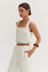 Women's <b>White</b> 100% Cotton Short Sleeve Collarless Solid Top Vintage Style Eco-Friendly Loose Fit <b>2</b> <b>Piece</b> Long Co-ord <b>Set</b> - Product Image 4