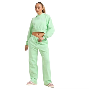 Ensemble de survêtement décontracté pour femme, hiver, en polaire épaisse, tissu premium, coupe ample, sweat à capuche court et pantalon, tenue chaude et tendance - Product Image 1
