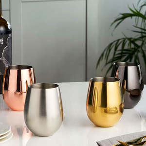 Juego de Copas de Vino sin Tallo, de Acero Inoxidable, para Cócteles, en Forma de Huevo, de Metal, en Color Cobre, Dorado, Plateado y Negro, para Bar - Product Image 1