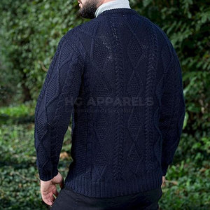 Pull d'hiver pour homme en mélange de coton et de laine, coupe confortable, élégant, avec coutures soignées, tissu tricoté doux, logo sur le devant - Product Image 5