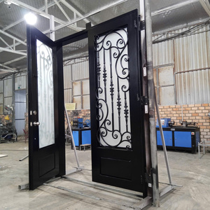 Porte d'entrée automatique résistante aux balles en acier forgé postmoderne TTD avec insert en verre, finition thermolaquée pour usage domestique - Product Image 4