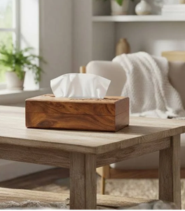 Boîte à mouchoirs rectangulaire en bois massif, fabriquée à la main, pour bureau et table à manger, avec logo personnalisé accepté - Product Image 1