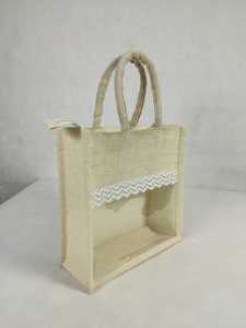 Sac cadeau en jute avec fenêtre transparente, deux poignées, sac de shopping réutilisable pour l'emballage de détail - Product Image 4