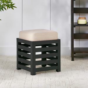 Wooden Ottoman Stool with Cushioned Seat | Modern Square <b>Footrest</b> Pouffe for Living Room Bedroom | Solid Wood Accent Stool - Product Image 1