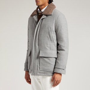 Veste parka en laine pour homme avec col en fourrure, coupe classique, simple boutonnage, manteau d'hiver chaud gris - Product Image 3