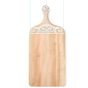 Planche à découper élégante en bois clair avec un motif en relief blanc orné et une poignée profilée robuste avec œillet de suspension - Product Image 6