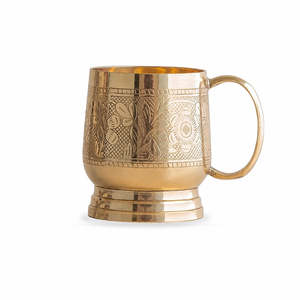 Brass Embossed Design <b>Cup</b> with Handle Traditional <b>Tea</b> Coffee Mug Vintage Handcrafted Drinkware for Home Kitchen - Product Image 1