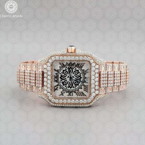 Montre de Luxe pour Homme Charm Jewels en Acier Inoxydable avec Diamants, Mouvement Mécanique, Étanche 10 ATM, Cadran Analogique, Bouton Poussoir Caché - Product Image 4