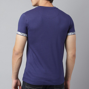 <b>Men's</b> Navy Blue Slim Fit Cotton T-Shirt O-Neck <b>Short</b> <b>Sleeve</b> Casual Printed Pocket Design Jersey Top - Product Image 3